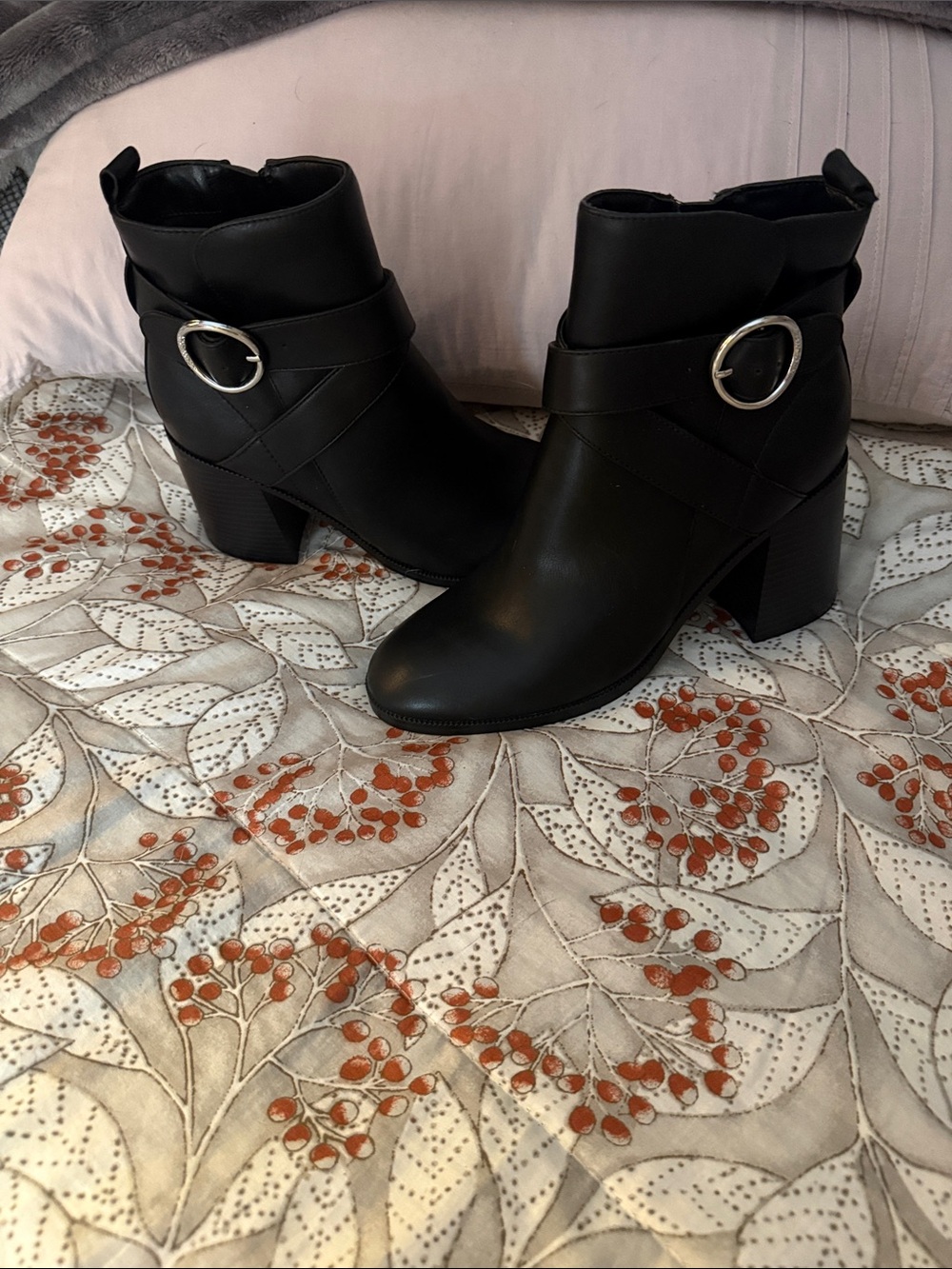 Nine West Women's Black Ankle Boots with Silver Buckle